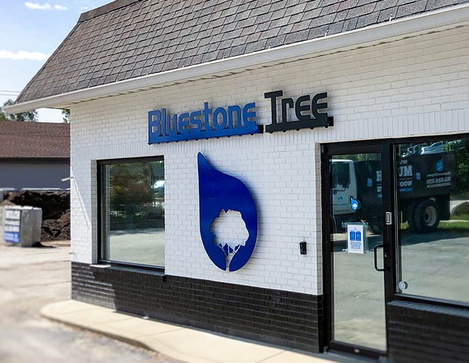 Building entrance of Bluestone Tree in Bloomington, IN