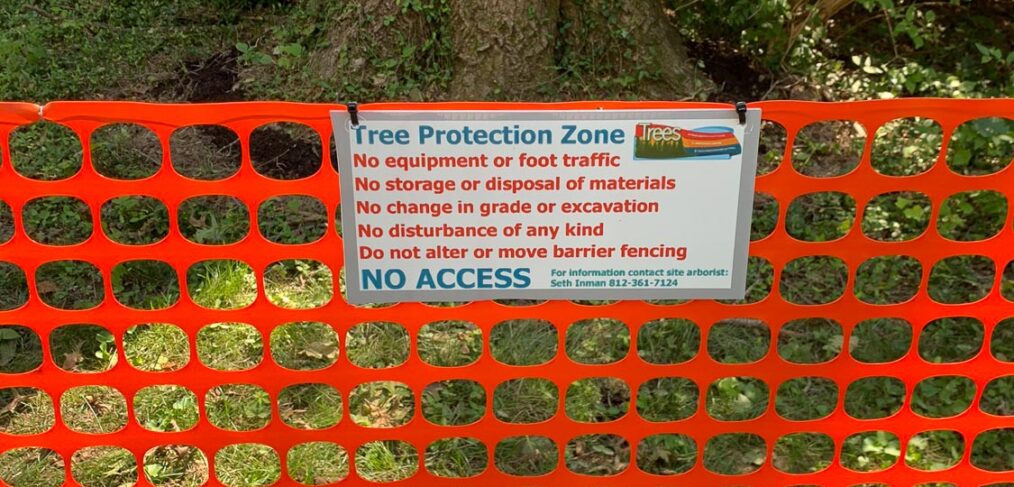 tree protection zone sign and fencing