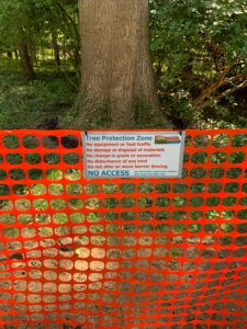 tree protection zone sign and fencing