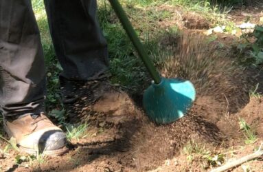 arborist using air knife to cut into the soil