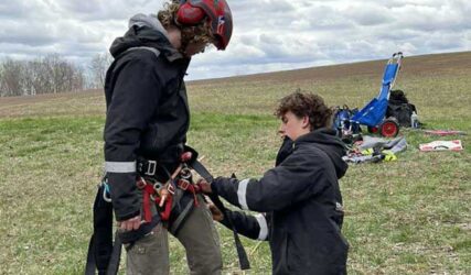 Tree worker training in aerial rescue in Bloomington, IN