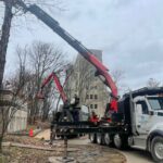 Crane and log mek during dead oak tree removal