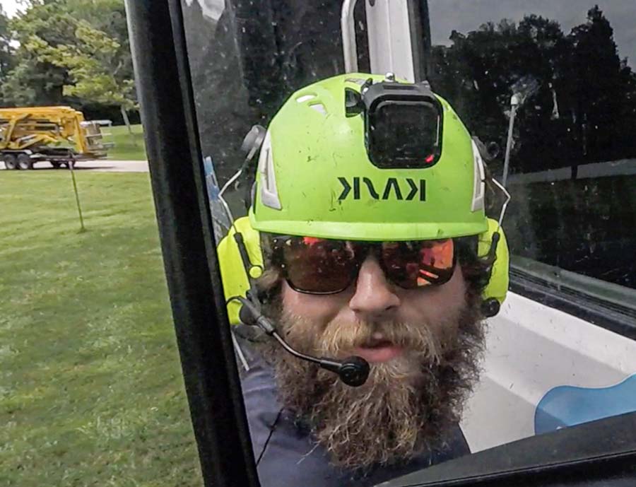 arborist wearing helmet cam